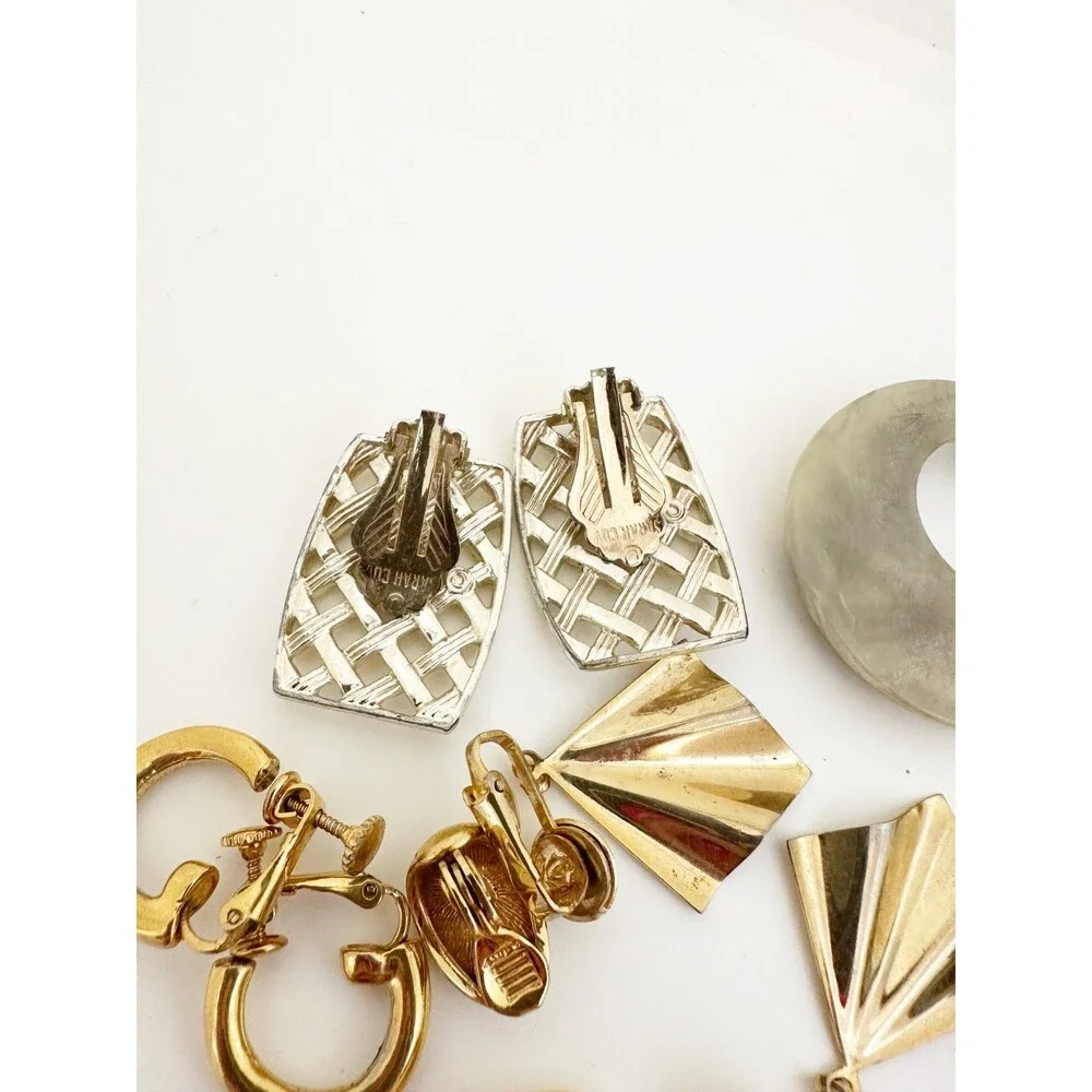 Vintage Gold Tone Clip On Earring Lot 9 pair AB Rhinestone Sarah Cov Monet